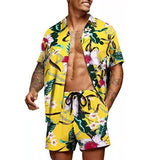 2023 Summer Hawaii Print Sets Men Hawaii Short Sleeve Shirt Shorts Two Piece Clothing Set Casual Palm Tree Floral Beach Suit