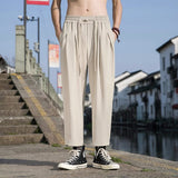 2023 Summer Men's Chinese Style High Street Casual Pants Elastic Waist Loose Sweatpants Black/Grey/Khaki Color Trousers  M-5XL