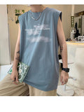 Cloud Print Cotton Vest Men's Summer Trend Large Size Tees Hong Kong Style Hip-hop Sleeveless T-shirt Men's Pink Vest