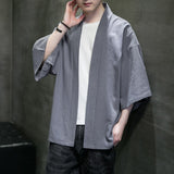 2023 Summer Men's Kimono Jackets Cardigan Mens Lightweight Casual Cotton Blends Linen Seven Sleeves Open Front Coat Outwear