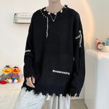 Pullovers Men Ripped Trendy Irregular Sweater Autumn High Street Unisex Loose Knitting Print Leisure Chandails Harajuku Popular