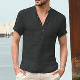 High Quality New Men'S Linen V Neck Bandage T Shirts Male Solid Color Long Sleeves Casual Cotton Linen Tshirt Tops S-3xl