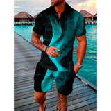 2023 Summer Men's Fashion 3D Printed Polo Shirt Beach Shorts Sets Loose Thin Lapel Casual Short Sleeve Suit Tracksuit Oversized