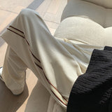 Men's White Corduroy Straight Leg Striped Pants Sweatpants Drawstring Jogger Casual Brown Harajuku Y2K Pants Men Trousers