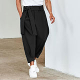 2023 New Men's Fashion Solid Color Pants Drawstring Casual Harem Trouser Chinomen's Loose Wide Leg Pant Trousers S-3XL