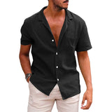 Men's Tops Casual Button Down Shirt Short Sleeve Linen Beach Short Sleeve Summer