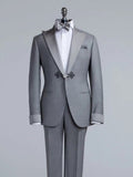 Formal Grey Suits For Men 2 Piece Slim Fit Groom Tuexdos Wedding Mandarin Button Peak Lapel Prom Blazer (Jacket + Pants) 2023