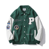 Men Patchwork Varsity Jacket Hip Hop Letter Embroidery American Vintage Bomber Jacket Streetwear Couple Loose Epaulettes Outwear