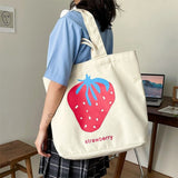 Canvas Tote Bags for Women 2023 Cute Strawberry Printing Handbags Girls Fashion Casual Shopping Bag Large Capacity Shoulder Bags