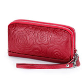 Fashion Floral Genuine Leather Women Clutch Purse Double Zipper Card Holder Wallets Female Wristlet Clutches Phone Purse Bag