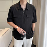 2023 Summer Men's Popular Multi Pocket Zipper T-shirt Fashion Trend Medium Sleeve T Shirt High Quality 3 Color Tshirt M-5XL