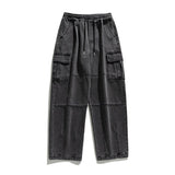 Men's HipHop Drawstring Pocket Jeans Baggy Y2K Wide Leg Denim Cargo Pants Streetwear Sweatpants Trousers Harajuk Pants For Men