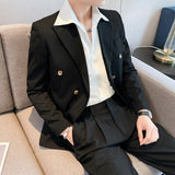 2023 New Casual Suit Men's Slim Fit Double-Breasted Striped Suit Coat (without Vest and Pants) for Groomsmen, Wedding, and Party