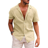 Men's Tops Casual Button Down Shirt Short Sleeve Linen Beach Short Sleeve Summer