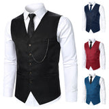 Men Suit Vest Coat Solid Color Metal Chain Decoration Classic Design Leisure Business Fashion Slim Fit Men Suit