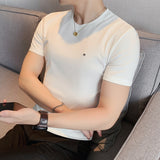 Black/White Summer Thin Ice Silk Short Sleeve T Shirts Men Clothing 2023 Round Collar Slim Fit Casual Basic Tees Homme Plus Size