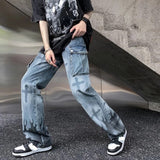 Cross High Street Men's Summer Fashion Clothing Baggy Y2K Jeans Man Wide Leg Trousers Mopping Jogging Pants For Men Streetwear