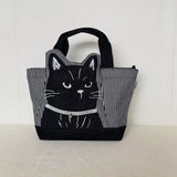 Women Creative Embroidered Three-dimensional Black Cat Handbag Carrying A Rice Box Bag Shopping Bag Cloth Bag Commuting Bag