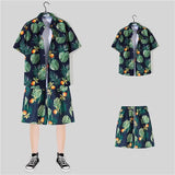 2 Piece Sets Men Beach Fashion M-3XL Baggy Handsome Print Shirts Shorts Hawaiian Holiday Unisex Thin Summer Vintage Clothing Ins