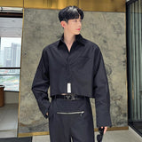 2023 Male Stylish Burrs Shirt Niche Design Casual Long Sleeve Short Top Men's Solid Color Turn-down Collar Clothing 9A8212