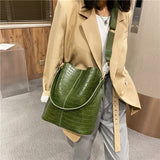 Women Bag Vintage Crocodile Pattern Crossbody Bags for Women PU Leather Trend Designer Shoulder Handbags Large Capacity Bucket