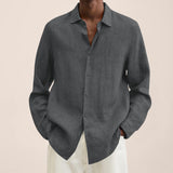 Spring Men Shirts Loose Linen Solid Long Sleeve Turn-Down Collar Button Retro Autumn Shirt For Male Blouse Sexy Tops Wholesale