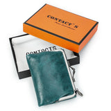 Genuine Leather Wallet Women Small Metal Frame Purse Ladies Hasp and Zipper Coin Pocket Credit Card Holder