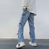 2023 New Men Jeans Wide Leg Denim Cargo jean pants Gothic Straight Baggy hip hop Streetwear Skateboard Neutral denim Trousers