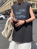 Cloud Print Cotton Vest Men's Summer Trend Large Size Tees Hong Kong Style Hip-hop Sleeveless T-shirt Men's Pink Vest