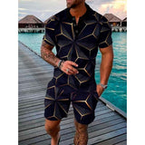 2023 Summer Men's Fashion 3D Printed Polo Shirt Beach Shorts Sets Loose Thin Lapel Casual Short Sleeve Suit Tracksuit Oversized