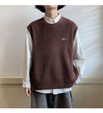 Spring Autumn Fashion Solid Casual Pullover Tess Vest Men Loose Knitted Top Sweater Gentle Students College Style Soft Sleeveles