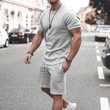 Men Clothing T-shirt Suits Shorts and T Shirt Set Solid Colored Crew Neck Drawstring 2 Piece Apparel Designer Sportswear Classic