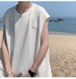 Spring Summer Casual Pullover Shirt Tess Vest Men's Loose Sleeveless Cool Boy Versatile Sports Tops Solid Alphabet Print Waffle