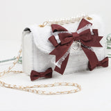 Lolita Bow Lace Shoulder Bag for Girl Pearl Jk Kawaii 2023 New Trend Purse Japan Style Gentle Female Designer Crossbody Bag