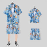 2 Piece Sets Men Beach Fashion M-3XL Baggy Handsome Print Shirts Shorts Hawaiian Holiday Unisex Thin Summer Vintage Clothing Ins