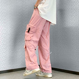 Fashion Pink Cargo Tracksuit Pants Elastic Waist Oversize Men Y2K Side Big Pocket Straight Casual Women Baggy Long Trousers