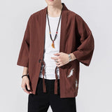 2023 Summer Men's Kimono Jackets Cardigan Mens Lightweight Casual Cotton Blends Linen Seven Sleeves Open Front Coat Outwear