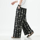 Men Chinese Style Printed Characters Wide Leg Pants Summer Fashion Sports Baggy Tide Trousers Darkwear Letter Streetwear Unisex