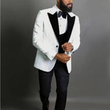 White Floral Suits Tuxedos for Men Wedding Prom Groomsmen Male Fashion Blazer African Fashion Costume (Jacket+Pants+Vest) 2023