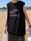 Cloud Print Cotton Vest Men's Summer Trend Large Size Tees Hong Kong Style Hip-hop Sleeveless T-shirt Men's Pink Vest