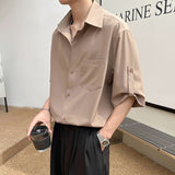 Summer New Men's Korean Light Luxury Shirt Half Sleeve Shirts Neutral Fashion Casual Oversize Ice Silk Fabric Short Sleeved Top