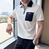 Plus Size 4XL-M Summer Fashion Denim Turn Down Collar Short Sleeve Polo Shirts For Men Clothing 2023 Front Pocket Slim Fit Tees