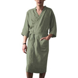 2023 New Men's Bathrobe Muslim Fashion Long Robes Three Quarter Sleeve Pocket Sleepwear with Sash Pajamas Robe Large Size 3XL