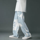 Men Jeans Wide Leg Pants Fashion Printed Streetwear Hip Hop Denim Trousers