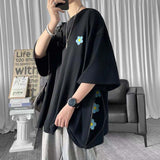 T-shirts Men Summer Side-slit Floral Simply All-match Streetwear Handsome Half-sleeve Chic Fashion Casual Teens Korean Style New