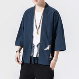 2023 Summer Men's Kimono Jackets Cardigan Mens Lightweight Casual Cotton Blends Linen Seven Sleeves Open Front Coat Outwear