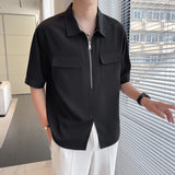 2023 Summer Men's Popular Multi Pocket Zipper T-shirt Fashion Trend Medium Sleeve T Shirt High Quality 3 Color Tshirt M-5XL