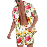 2023 Summer Hawaii Print Sets Men Hawaii Short Sleeve Shirt Shorts Two Piece Clothing Set Casual Palm Tree Floral Beach Suit