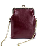 Vintage Genuine Leather Women Clip Bags Small Chain Crossbody Bag Fashion Kiss Lock Phone Bags High Quality Daily Purse Bag