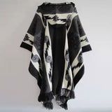 Mens Trench Coat Loose Long Sleeve Hooded Printed Cloak Shawl Poncho Fashion Hip Hop Retro Punk Clothes Casual Pullover Jacket